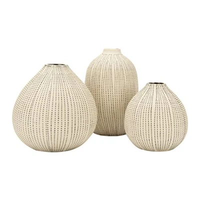 Afbeelding van Creative Co op DF0842 Witte Steengoed Geweven Zwarte Polka Dots (Set van 3 Maten) Vaas