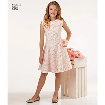 Afbeelding van New look naaien patroon 6360: Meisjes Tweens Jurk, maat A, A (8 10 12 14 16)