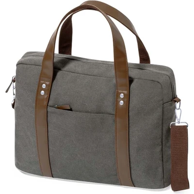 Afbeelding van Aktetas canvas grijs Laptoptas 15 inch Werktas Documententas Zakelijke tas