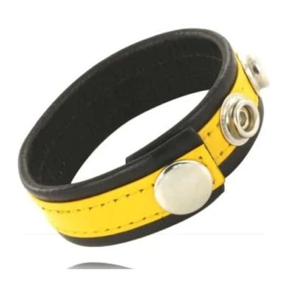 Afbeelding van Leather Body Cock And Ball Strap With Snaps Black Yellow