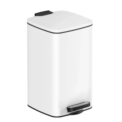 Afbeelding van SONGMICS Afvalemmer voor cosmetica LTB591W0802, inhoud 8 liter, prullenbak de badkamer, kleine afvalbak, met pedaal, ruimtes, deksel, soft closure techniek, van staal, wit