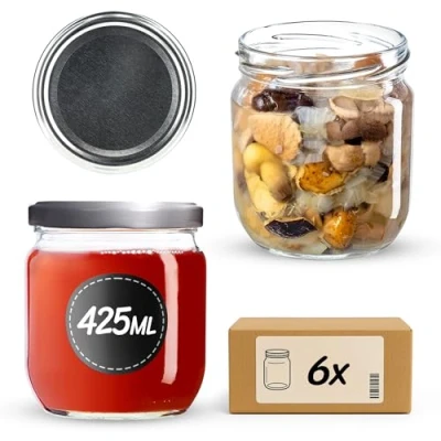 Afbeelding van KADAX Jampotten, 425 ml, inmaakpotten met schroefdeksel, glazen schroefsluiting, inmaakpotten, voorraadpotten voor jam, honing (zilver/6 stuks)