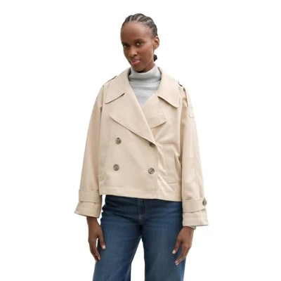 Afbeelding van TOM Tailor Denim Short Trenchcoat Halflange jas, Dames, Maat: XL, Soft calm beige