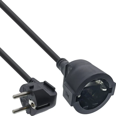 Afbeelding van InLine Stroomkabel, verlengkabel, 15 m, geaarde stekker hoek/bus, H05VV F, binnen, verhoogde aanraakbeveiliging, zwart, 16410X
