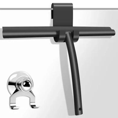 Afbeelding van Douchewisser 28 cm rond siliconen glaswisser douche met houder zonder boren raamtrekker douchewand trekker badkamer wisser zuigknop en S haak