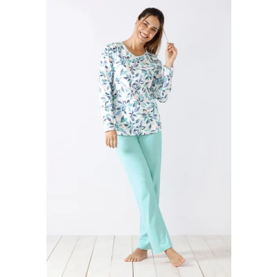 Afbeelding van Bloemen dames pyjama Hajo Blauw Maat 52/54