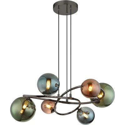 Afbeelding van Globo Zwarte hanglamp Riha gekleurd glas 9 lichts 56142 9H
