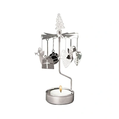 Afbeelding van Pluto Produkter Waxinelichthouder Rotary Kerst Draaiend X mas Zilver Ø7x17cm