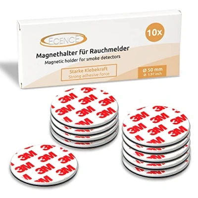 Afbeelding van ECENCE rookmelder magneethouder 10 stuks zelfklevende voor Ø 50 mm snelle &amp; veilige montage zonder te boren of schroeven, alle brand en rookmelders
