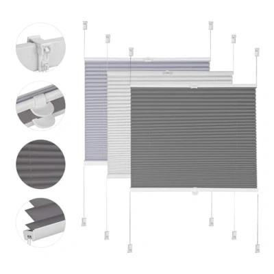 Afbeelding van Sekey plissé verduistering zonder boren, venster klembevestiging jaloezie, verstijfd, ondoorzichtige zonwering, rolgordijn, 70 x 210 cm, donkergrijs