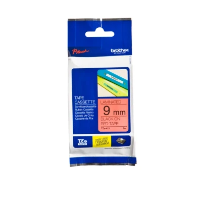 Afbeelding van Brother TZe 421 Tape Zwart op rood (9 mm)