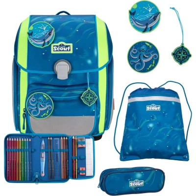 Afbeelding van Scout Schooltas Basic Genius Set 4 delig Deep Sea Blauw