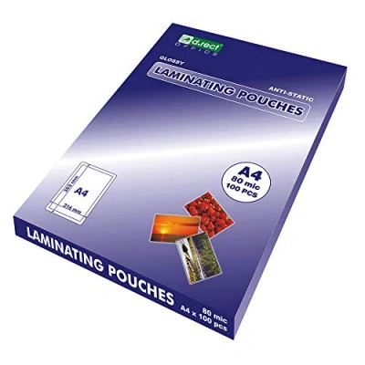 Afbeelding van D.RECT lamineerfolie warme glanzend transparant DIN A4 80 micron verpakking 100 stuks