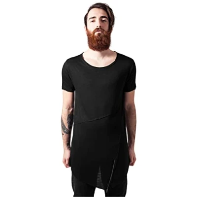 Afbeelding van Urban Classics LONG OPEN EDGE Front ZIP TEE Tshirt print, Heren, Maat: Medium, Black