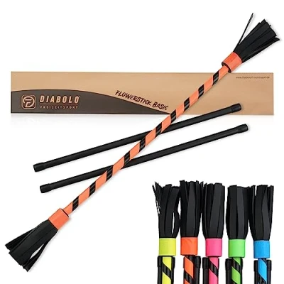Afbeelding van Diabolo Freizeitsport Flowerstick Basic (oranje) UV reactieve Flower Stick met 2 glasvezel handstokken, blikvanger op festivals, ideaal voor beginners