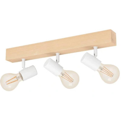 Afbeelding van EGLO plafondlamp Townshend 3, 3 lichts vintage plafondspot in industrieel ontwerp, retro plafond lamp van staal en hout, wit, bruin, E27 fitting, FSC gecertificeerd