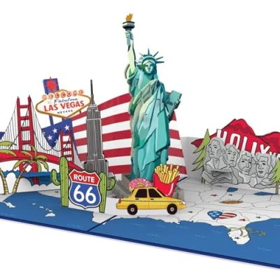 Afbeelding van papercrush® Pop up kaart VS Reisvoucher USA voor vakantie naar de geldgeschenk &amp; waardebon verjaardagskaart reizen Amerikaanse stad New York