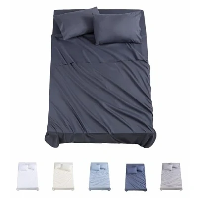 Afbeelding van Todocama 4 delige beddengoedset, 3001, hoeslaken, 2 kussenslopen, 50 x 80 cm (bed 180 190/200 cm, donkergrijs)