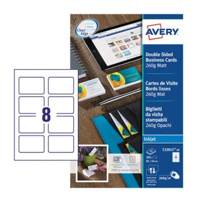 Afbeelding van Visitekaart Avery C32015 25 85x54mm 260gr mat 200stuks