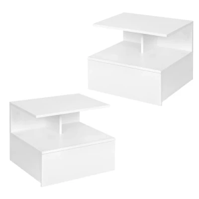 Afbeelding van WOLTU NTS03ws 2 Set van hangende nachtkastjes, zwevende nachtkastjes met lade, wandrek, nachtcommode, open vak, 40 x 31 35 cm, nachtkastje, wandkast, houtmateriaal, wit,
