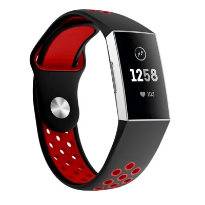 Afbeelding van Fitbit Charge 3 &amp; 4 siliconen DOT bandje Rood / Zwart Maat: Large
