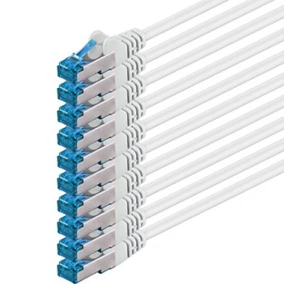 Afbeelding van 1CONN 10x 0,25 M CAT 6a netwerkkabel Ethernet Cable Lan Patch RJ 45 stekker SFTP 10GB/s 10 stuks wit