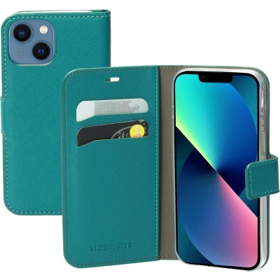 Afbeelding van Mobiparts Saffiano Wallet Case Apple iPhone 13 Mini Turquoise