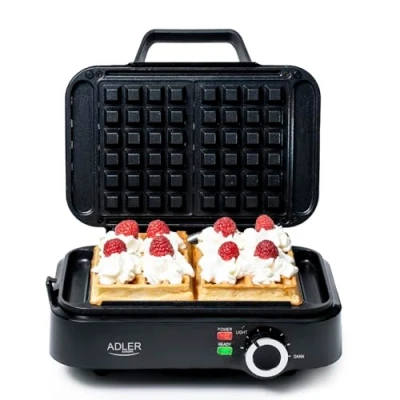 Afbeelding van Adler Europe Klein dubbel wafelijzer 2000W Instelbaar verwarmingsniveau Twee klassieke wafels tegelijk Anti aanbaklaag 2 controlelampjes Diepe wafelplaten