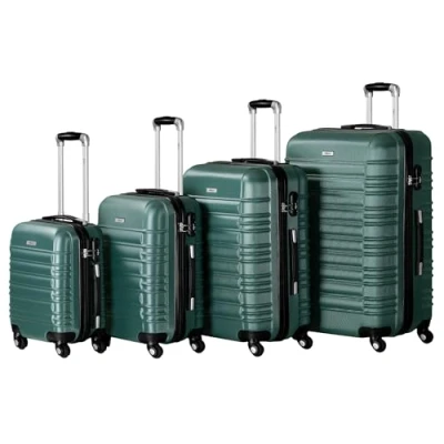 Afbeelding van Zelsius koffer set 4 stuks ABS hardshell met cijferslot, dubbele wielen en binnenscheidingswand handbagagekoffer, delig, trolley, groot, bagageset, Petrol groen