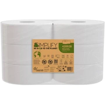 Afbeelding van Papernet Simplify Maxi jumbo carbon neutraal 420928 toiletpapier, 6 rollen puur cellulosepapier, elk 300 m, 2 laags, 7830 diensten van 8,6 x 23 cm