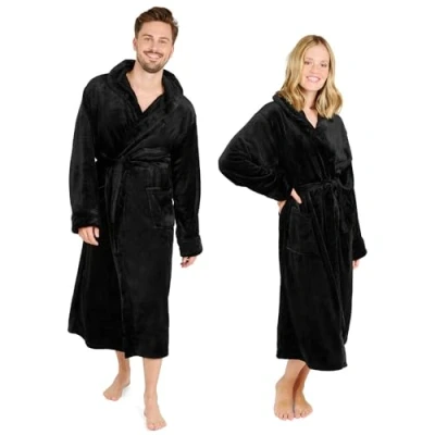 Afbeelding van Blumtal Badjas Unisex Dames en Heren Fleece met Capuchon Zakken Zwart Maat XXXL