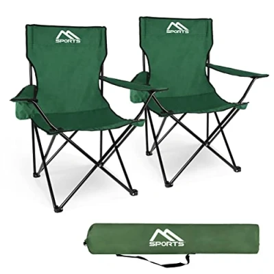Afbeelding van MSPORTS Campingstoel Premium incl. draagtas in groen visstoel vouwstoel set van 2 klapstoel met armleuning en bekerhouder praktisch robuust licht
