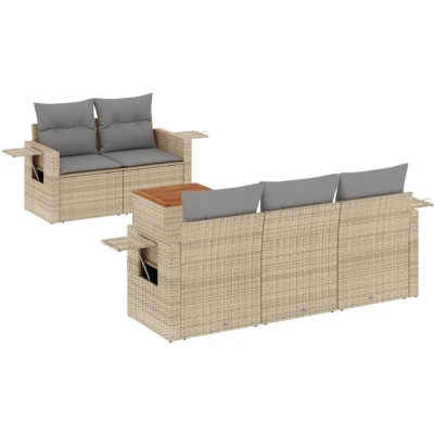 Afbeelding van vidaXL 6 delige Loungeset met kussens poly rattan gemengd beige