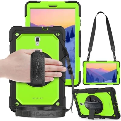 Afbeelding van TECHGEAR Utility hoes voor Samsung Galaxy Tab A 10,5 inch [SM T590 serie] robuuste heavy duty stootvaste beschermhoes met 360 graden draaibare standaard hand en schouderriem ingebouwd scherm groen