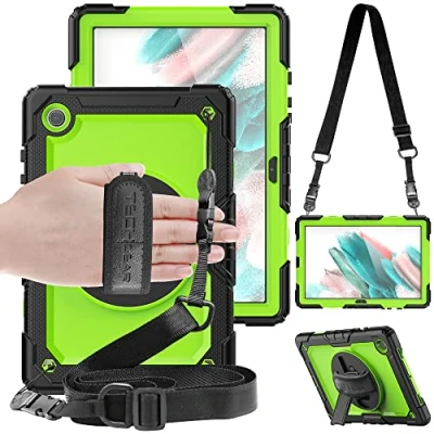 Afbeelding van TECHGEAR Utility Beschermhoes compatibel met Samsung Galaxy Tab A8 2021 10,5 inch (SM X200/SM X205), hard, stootbescherming 360 graden draaibare standaard, schouderriem en handgreep groen