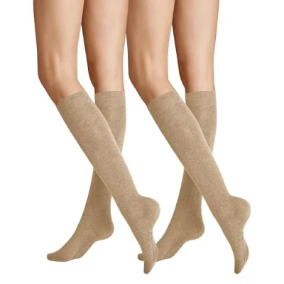 Afbeelding van Unbekannt Hudson 025301 Only kniekousen voor dames, ondoorzichtig, gebreide kniekousen, 35/38, beige, dubbele 2 pack, versterkte punt en hiel, hoog katoengehalte, beige., 35 38 EU