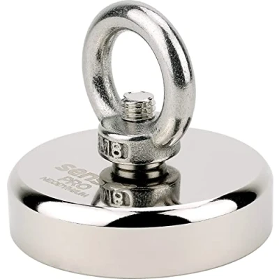 Afbeelding van SENSEI neodymium magneet N52 met oogje boven, diameter 6 x 1,5 cm, zeer sterke voor thuis, werkplaats, watervissen