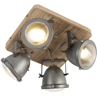 Afbeelding van QAZQA Smart plafondlamp staal met hout incl. 4 WiFi GU10 Emado