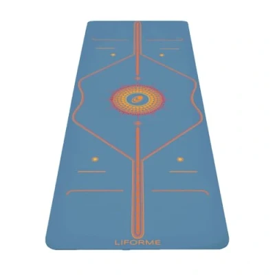 Afbeelding van Liforme Bedrukte yogamatcollectie gratis yogatas, gepatenteerd uitlijnsysteem, krijgerachtige grip, antislip, milieuvriendelijk, zweetbestendig, lang, breed en dik voor comfort (stralend zon blauw)