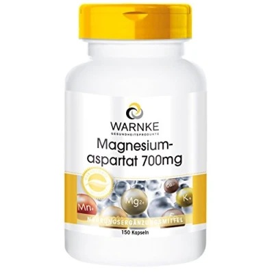 Afbeelding van magnesium Aspartaat 700mg hoge dosering &amp; veganistisch 300mg per dagdosis 150 capsules Warnke Vitalstoffe Duitse apothekerskwalitei