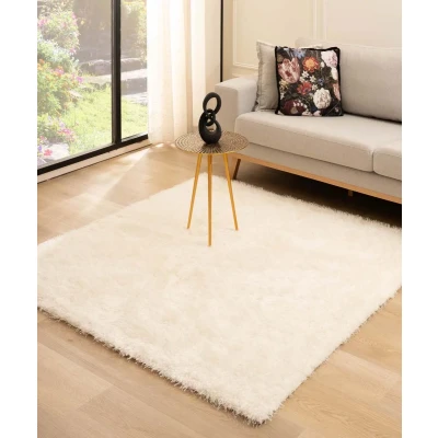Afbeelding van Vierkant Hoogpolig Tapijt/Vloerkleed Velvet Posh Wit 160x160 Cm