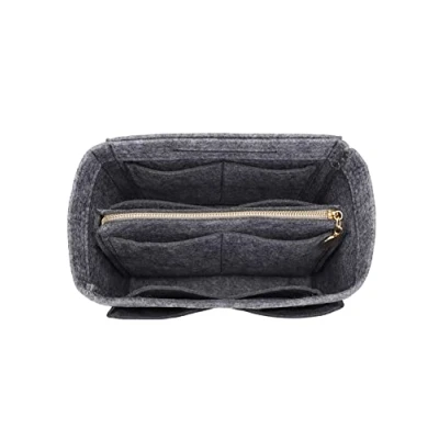 Afbeelding van Vilt portemonnee tas organizer insert met rits Tote Shaper Fit Speedy Neverfull MM GM, grijs, medium