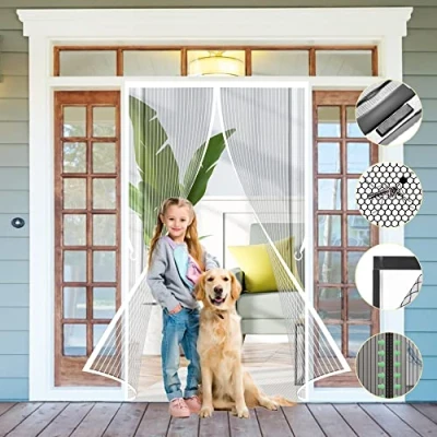 Afbeelding van Magnetische horren voor dubbele deuren 115 x 200 cm, Heavy Duty Bug Mesh Gordijn, Krachtige Magneten het buiten houden van vliegen en insecten, Wit