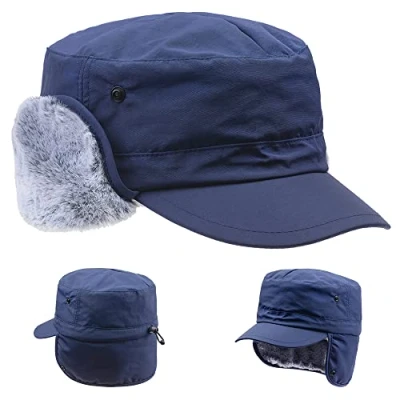 Afbeelding van ZffXH Heren Trapper Hoed, Winter Warm Waterdicht Baseball Cap Leger Cadet Hoeden met Oorkappen, Mannen Bomber Deerstalker Mens Bont Oorklep Caps, Peaked Deer Hunting Trooper Militaire