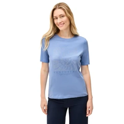 Afbeelding van Cecil MIT Schmucksteinen Tshirt print, Dames, Maat: Medium, Blau