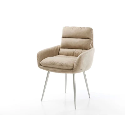 Afbeelding van Armleunstoel Abelia Flex met armleuning 4 poot conisch roestvrij staal beige vintage