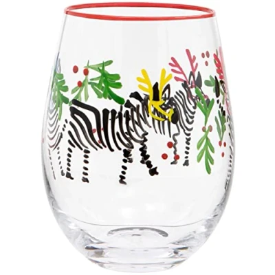 Afbeelding van Maturi Handgeschilderde Zebra Stemless Wijnglas, 530ml, Gift Boxed