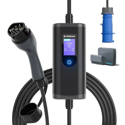 Afbeelding van bokman EV oplader type 2 naar CEE stekker, 5M / 7,4kW 6 32A instelbare stroom 1 fase IP65 waterdicht, oplaadkabel voor elektrische auto&#039;s met stekker