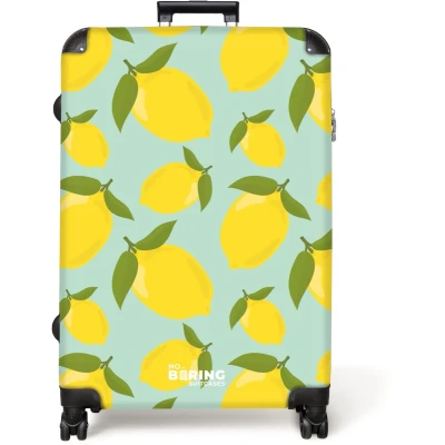 Afbeelding van NoBoringSuitcases.com® Koffer groot Reiskoffer lichtgewicht Pastel groen met citroenen Rolkoffer 4 wielen Grote trolley XL 98 liter bagage