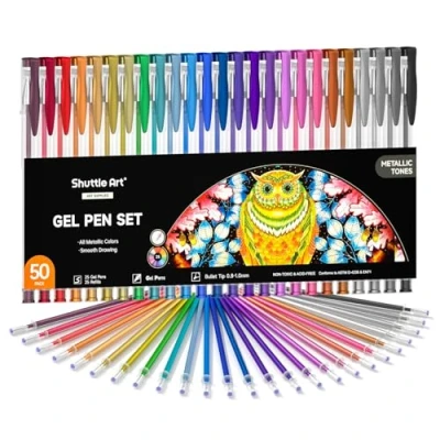Afbeelding van Shuttle Art 50 Pack Metallic Gel Pennen, 25 Pennen Set met Vullingen Perfect voor Volwassen Kleurboeken Doodling Tekening Markers